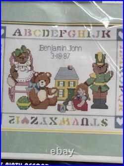Counted Cross Stitch Kit 1986 Dimensions PLAYFUL TEDDIES BIRTH 12 x 9 Sealed