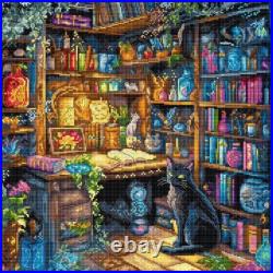 Counted Cross Stitch Kit Cat in the home library DIY Letistitch