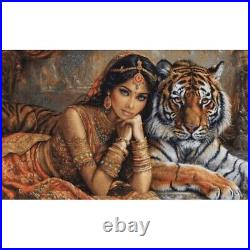 Counted Cross Stitch Kit Indian princess with tiger Luca-S DIY Unprinted canvas