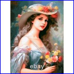 Counted Cross Stitch Kit Lady with flowers DIY Unprinted canvas