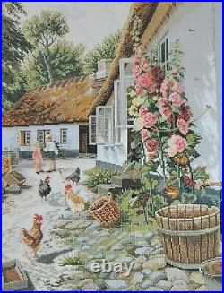 Country Life X Stitch Kit Eva Rosenstand Floral Hollyhocks Clara Waever Cottage