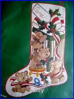 Crewel Stitchery Needle Treasures Christmas STOCKING KIT, PLAYFUL BEARS, 00833,18