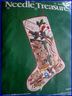 Crewel Stitchery Needle Treasures Christmas STOCKING KIT, PLAYFUL BEARS, 00833,18