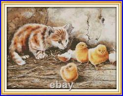 Cross Stitch Cat And Chicks Cute Design Canvas Embroidery House Wall Decorations