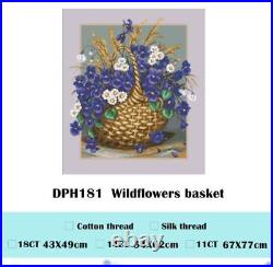 Cross Stitch Flowers In The Basket Design Pattern Canvas Embroidery Wall Display
