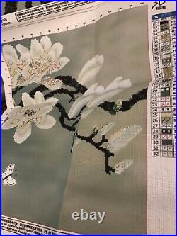 Cross Stitch Kit White Magnolia 3 -15.5 Sq Tree Branch Flowers Pattern Japanese
