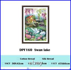 Cross Stitch Kits House Lakeside View Swan Design Canvas Embroidery Wall Display