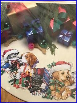 Cross Stitch Tree Skirt Kit Frisky Friends Dog Cat Christmas Dimensions OOP New