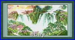 Cross Stitch Waterfalls Landscape Design House Canvas Embroidery Wall Decoration