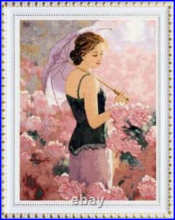 Cross stitch kit A walk is in a garden 26x35cm Aida 18ct embroidery needlepoint