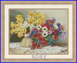 Cross stitch kit Still life with anemones 40x31cm Aida 18ct needlepoint kit Cross stitch kit Still life with anemones 40x31cm Aida 18ct needlepoint kit