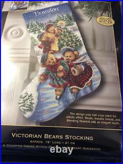 DIMENSIONS Christmas Stocking Counted Cross Stitch Kit VICTORIAN BEARS #8753 NIP