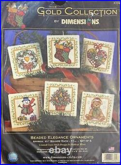DIMENSIONS Gold Beaded Elegance Ornaments Set 6 Rare Counted Cross Stitch Kit