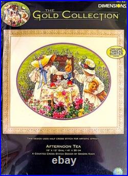 DIMENSIONS Gold Collection AFTERNOON TEA Counted Cross Stitch Kit RARE made USA