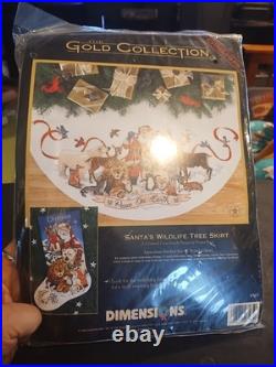 DIMENSIONS Gold Collection SANTA'S WILDLIFE Tree Skirt Kit #8565 NEW DIMENSIONS Gold Collection SANTA'S WILDLIFE Tree Skirt Kit #8565 NEW