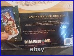 DIMENSIONS Gold Collection SANTA'S WILDLIFE Tree Skirt Kit #8565 NEW DIMENSIONS Gold Collection SANTA'S WILDLIFE Tree Skirt Kit #8565 NEW