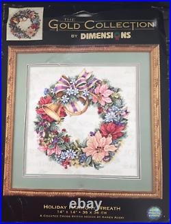DIMENSIONS Gold Vintage Holiday Harmony Wreath Rare Counted Cross Stitch Kit