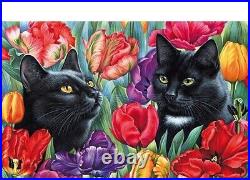 Diamond Painting Black Cats And Colorful Flowers Design Embroidery House Display
