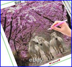 Diamond Painting Horses Running Lovely Cherry Blossom Design Embroidery Displays
