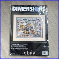 Dimensions 3863 I Love Teddy Nita Showers Counted Cross Stitch Kit 1997 NOS New