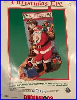Dimensions 9054 Needlepoint Christmas Eve Stocking Kit Santa Dog Toys Vintage