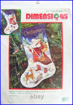 Dimensions ANIMAL FRIENDS & SANTA 16 STOCKING Xmas X-Stitch Kit 9097 -SEALED