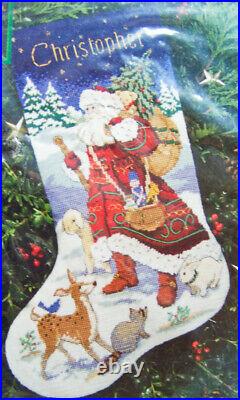 Dimensions ANIMAL FRIENDS & SANTA 16 STOCKING Xmas X-Stitch Kit 9097 -SEALED