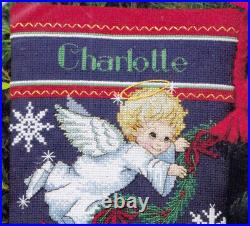 Dimensions Angel Trio Cardinals Snowflakes Pine Cross Stitch Stocking Kit 8644