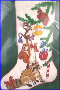 Dimensions Animals Trimming Tree CREWEL Needlepoint Christmas Stocking Kit 8022