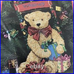 Dimensions CHRISTMAS STOCKING Needlepoint Kit TED E. BEAR'S GIFTS Sealed VINTAGE