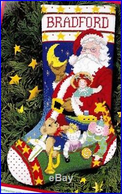 Dimensions Christmas Eve Santa Toys Moon Doll Bear Needlepoint Stocking Kit 9094