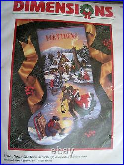 Dimensions Christmas Holiday Needlepoint Stocking Kit, MOONLIGHT SKATERS, 9109,16