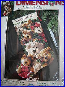 Dimensions Christmas Holiday Needlepoint Stocking Kit, TEDDY TOGETHERNESS, 9136,16
