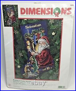 Dimensions Christmas Stocking Kit Cross Stitch Peeking at Santa 8620 Vtg 1999