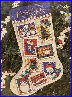 Dimensions Counted Cross Stitch Christmas Holiday Stamps Stocking Kit New Rare