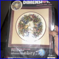 Dimensions Counted Cross Stitch Kit 35028 Berry Wreath Welcome Retired Sealed