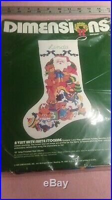 Dimensions Crewel Stitchery Christmas STOCKING KIT, A VISIT WITH SANTA, Rigg, 8043