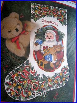 Dimensions Crewel Stitchery Christmas Stocking KIT, HOLLY SANTA, 8089, Marker, 16