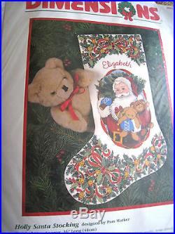 Dimensions Crewel Stitchery Christmas Stocking KIT, HOLLY SANTA, 8089, Marker, 16