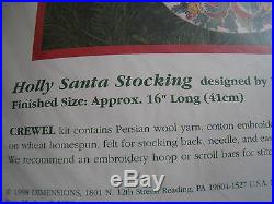 Dimensions Crewel Stitchery Christmas Stocking KIT, HOLLY SANTA, 8089, Marker, 16