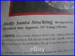 Dimensions Crewel Stitchery Christmas Stocking KIT, HOLLY SANTA, 8089, Marker, 16