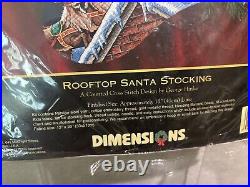 Dimensions GOLD Collection Counted Cross Stitch Stocking Kit ROOFTOP SANTA