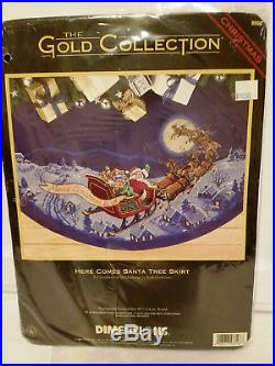Dimensions Gold 8598 HERE COMES SANTA Cross Stitch Tree Skirt Sealed