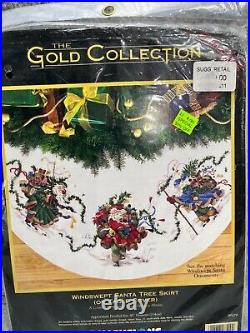 Dimensions Gold Coll Christmas Windswept Santa Tree Skirt Cross Stitch Kit