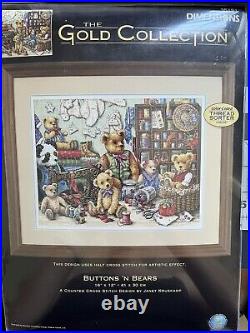 Dimensions Gold Collection Cross Stitch Kit Buttons N Bears 35151 New Sealed OOP