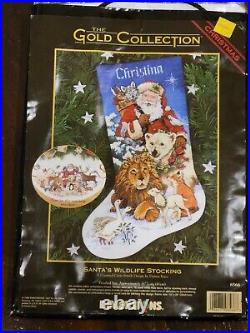 Dimensions Gold Collection Santa's Wildlife Stocking Cross Stitch Kit Rare New