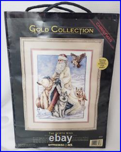 Dimensions Gold Collection The North Wind Counted Cross Stitch Kit Vtg Santa