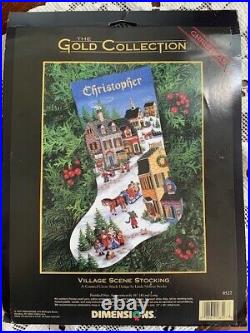 Dimensions Gold Collection VILLAGE SCENE STOCKING Cross Stitch Christmas 1997