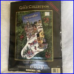 Dimensions Gold Collection VTG Cross Stitch Village Scene Stocking 16 8527 Dimensions Gold Collection VTG Cross Stitch Village Scene Stocking 16 8527