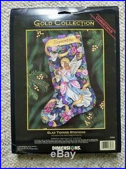 Dimensions Gold Cross Stitch Kit GLAD TIDINGS STOCKING Angel Roses Dove NEW